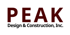 peak design and construction logo maroon